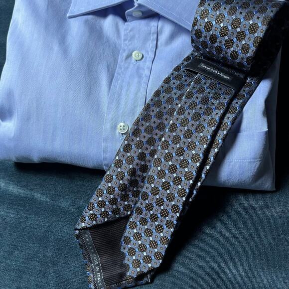 Ermenegildo Zegna Tie 100% Silk Geometric Metallic Sheen Quiet Luxury - Picture 2 of 6